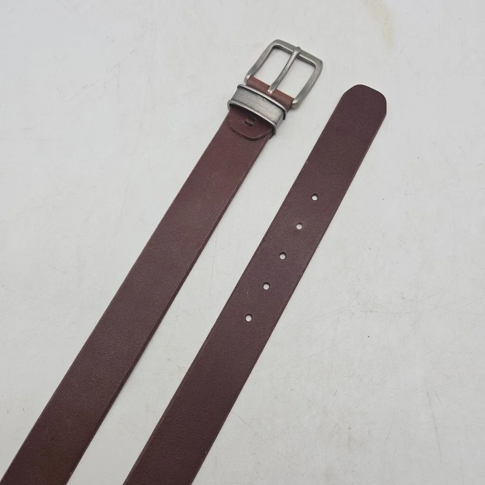 Rock & Republic Belt Brown Leather Grunge Rock Mens 36 Gunmetal Buckle NWOT